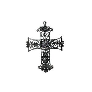 Ornate Filigree Cross Pendant Rhinestone Accent Vintage Religious Jewelry Charm